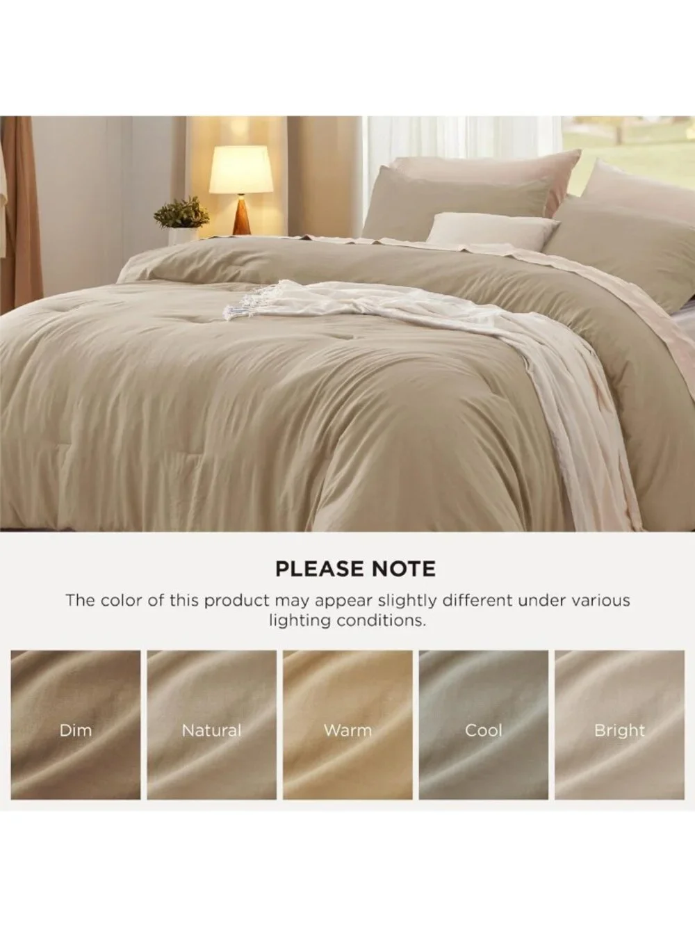 Cozy Khaki Queen Comforter Set - Soft Prewashed Bedding, 3-Piece All Seasons Set